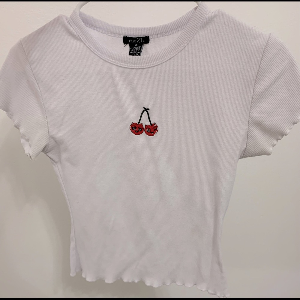 White cropped top with cherries